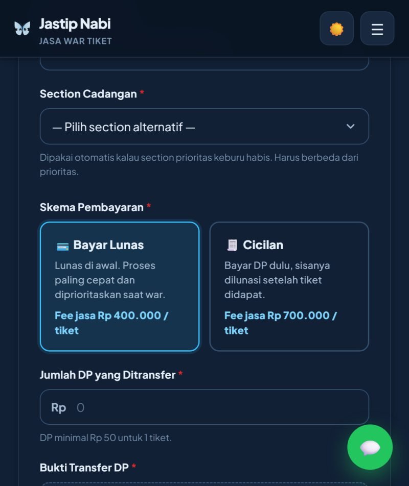 Langkah 4: Pilih section & skema bayar