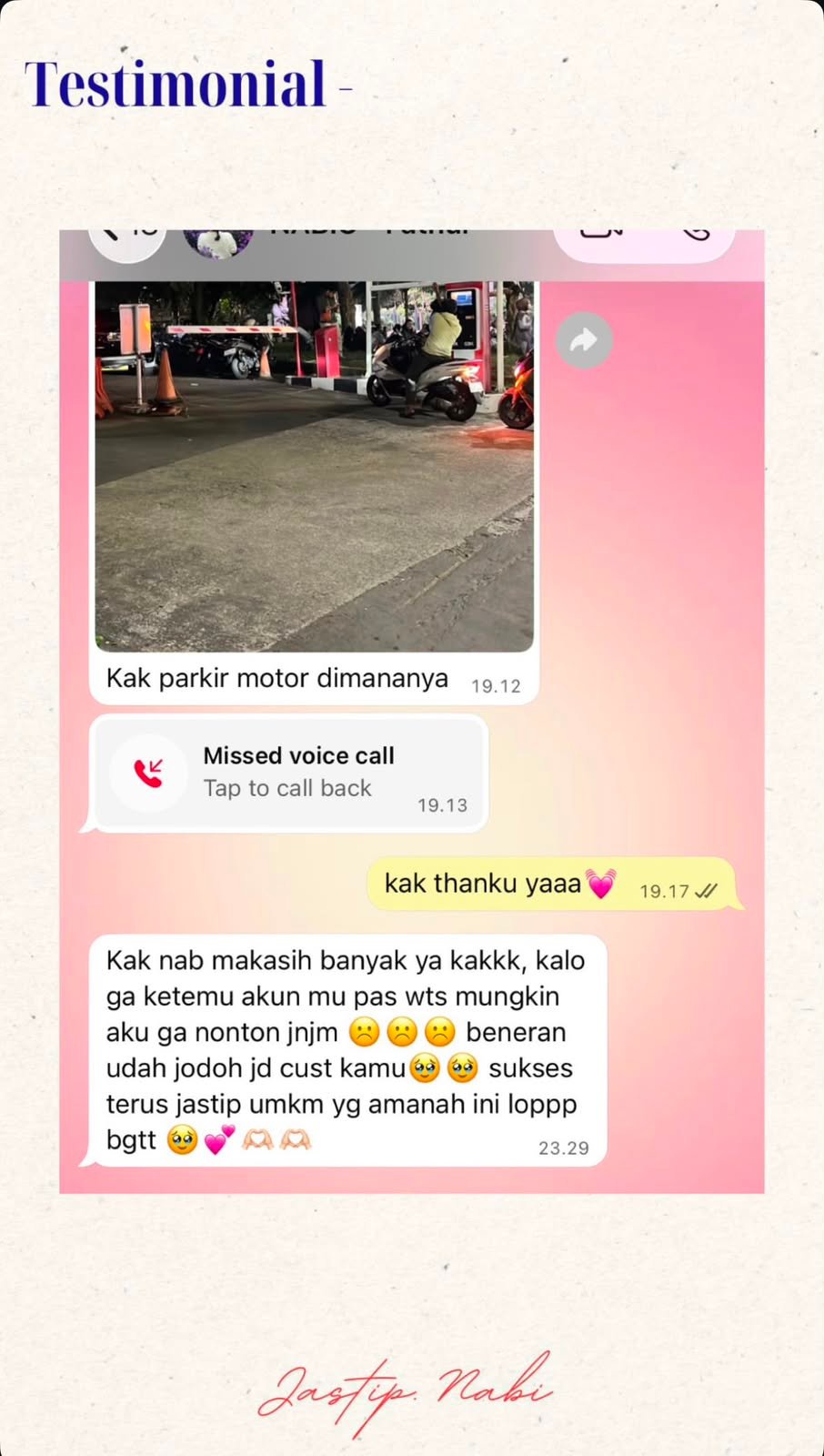 Bukti testimoni CUST - JNJM