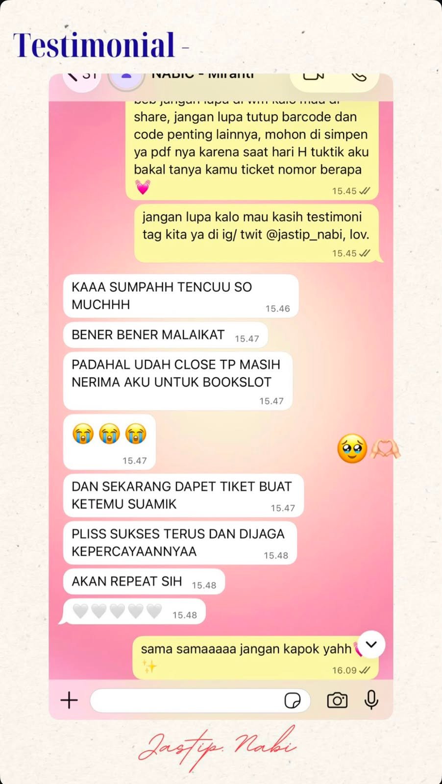 Bukti testimoni CUST - BTS